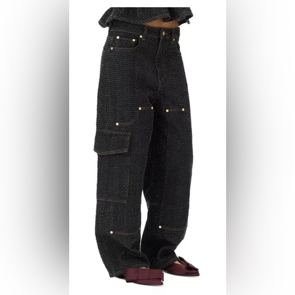 Ganni Fluffy Denim Carpenter Jeans in Black